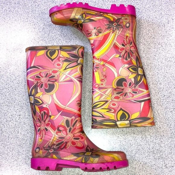 Emilio Pucci Shoes - EMILIO PUCCI sz 37 gorgeous knee-hi pink paisley classic print rainboot Preowned